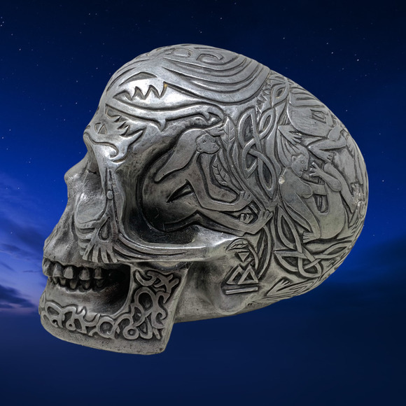 Vintage 1998 WUI Tribal Tattoo Skull Summit Collection Pewter Gothic Halloween - Picture 2 of 7